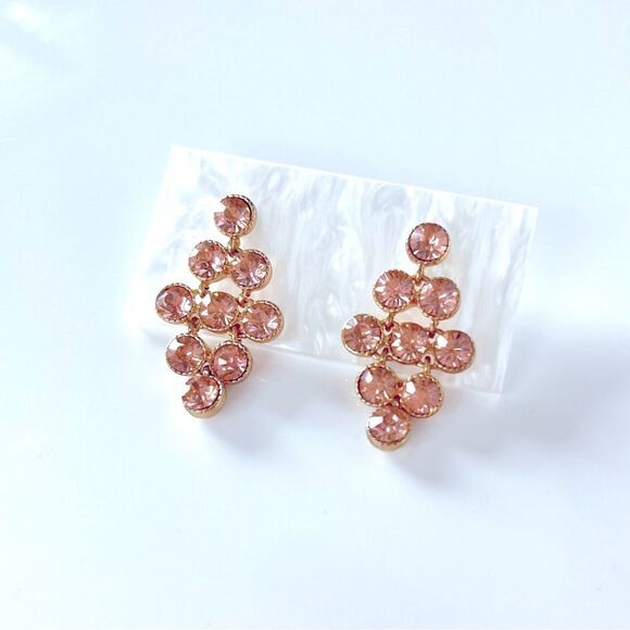 Pink Rhinestone Crystal Drop Earrings - Picture 1 of 4